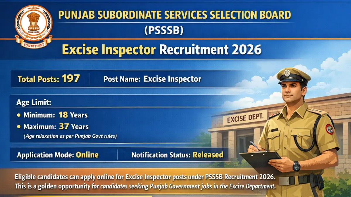 PSSSB Excise Inspector Recruitment 2026: Apply Online for 197 Posts